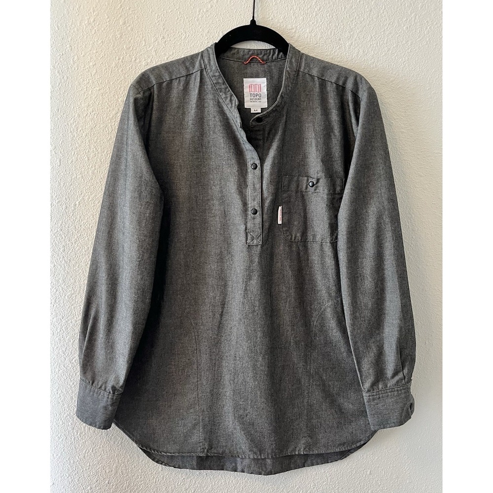 Topo Designs Popover Shirt Women's Medium Charcoal Gray Long Sleeve Flaw